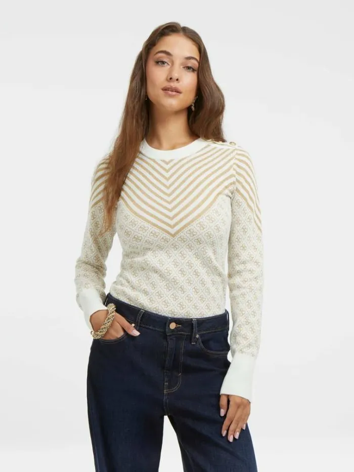 Women 4g Logo Sweater Multi Beige Guess Knitwear And Sweatshirts