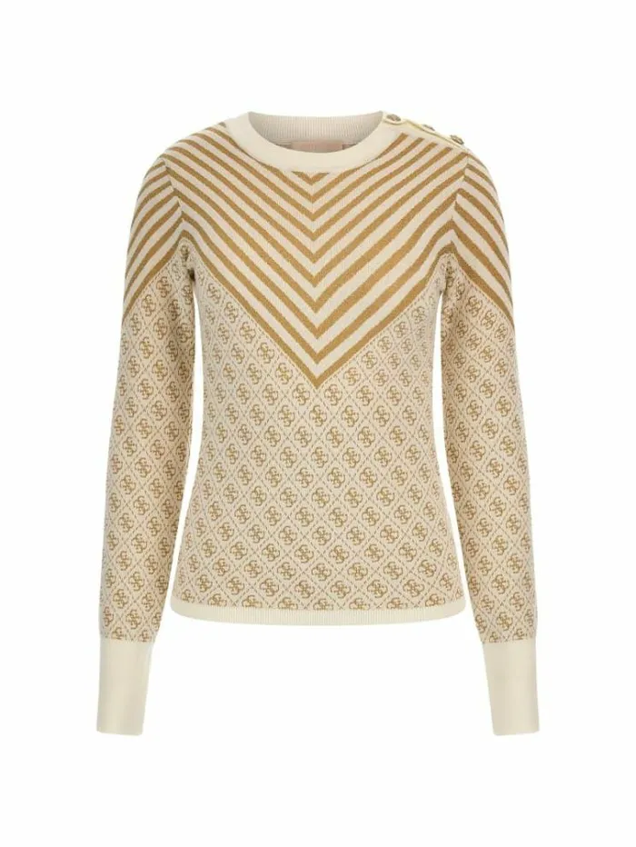 Women 4g Logo Sweater Multi Beige Guess Knitwear And Sweatshirts