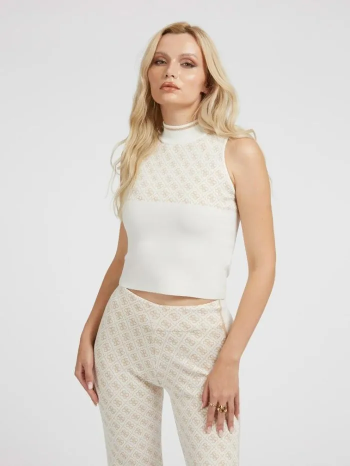 Women 4g Logo Sweater Top White Multi Guess Tops And Shirts