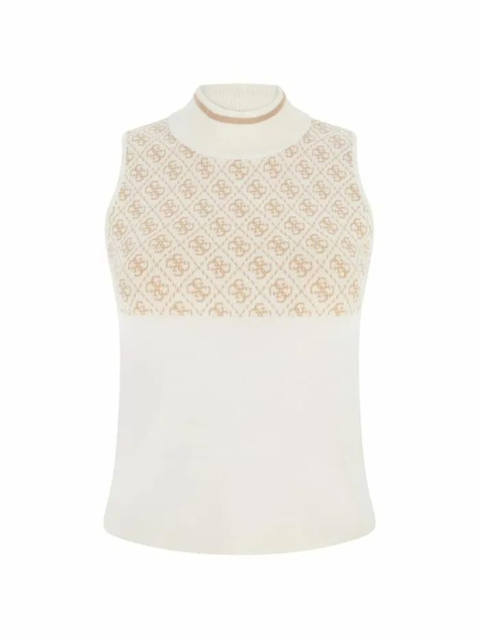 Women 4g Logo Sweater Top White Multi Guess Tops And Shirts