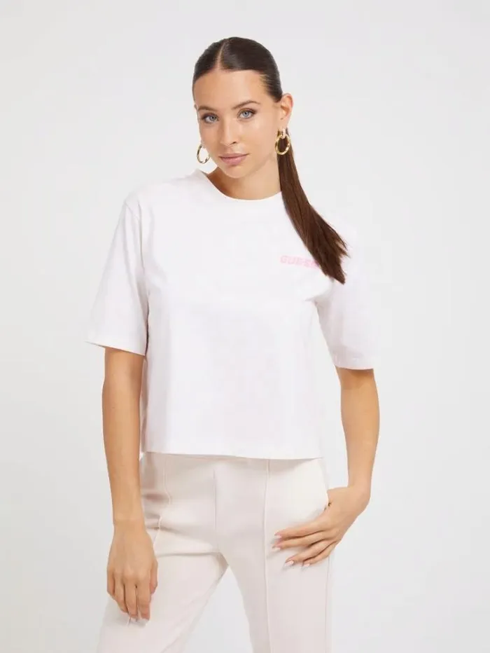 Women 4g Peony Logo Crop Tshirt White Multi Guess Tshirts