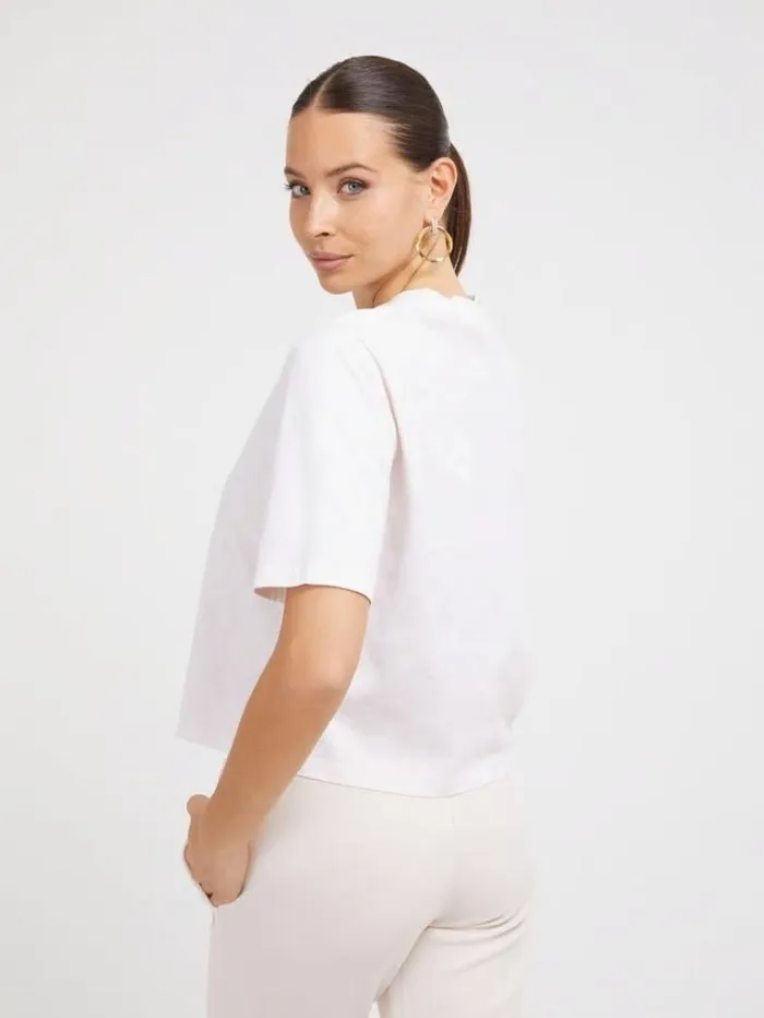Women 4g Peony Logo Crop Tshirt White Multi Guess Tshirts