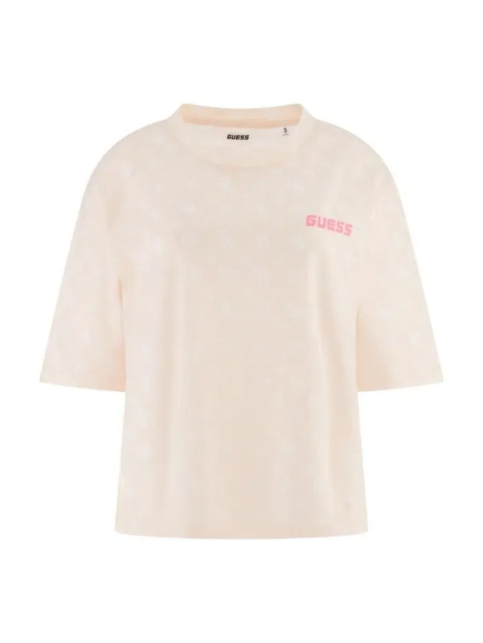 Women 4g Peony Logo Crop Tshirt White Multi Guess Tshirts