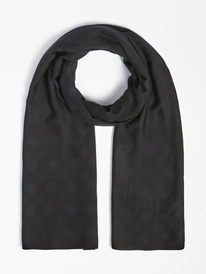 Women 4g Peony Logo Jacquard Scarf Black Guess Scarves And Foulards