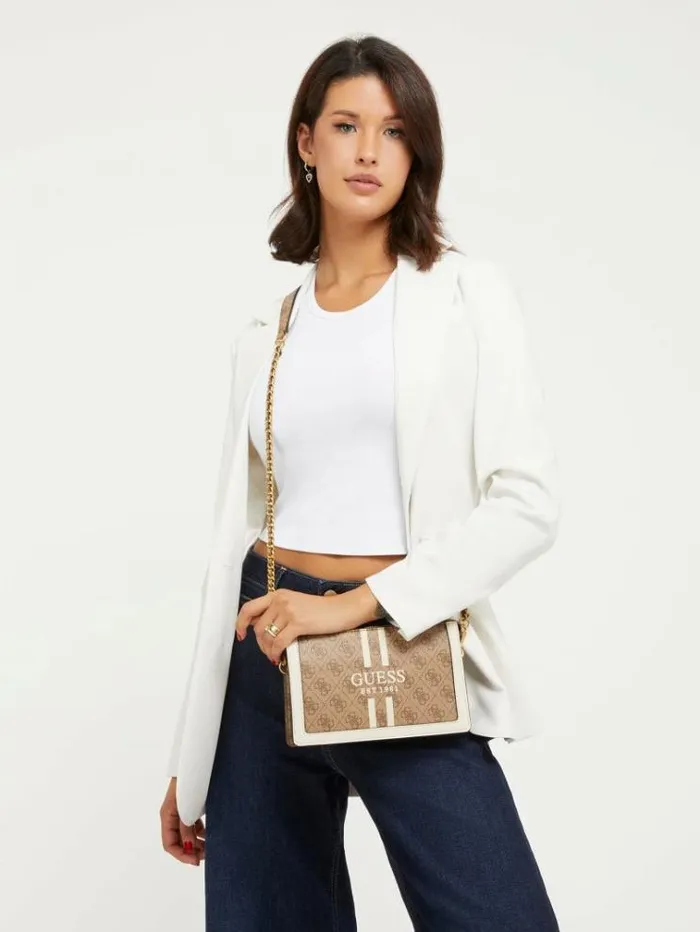 Women Abey 4g Logo Crossbody Beige Guess Crossbody Bags
