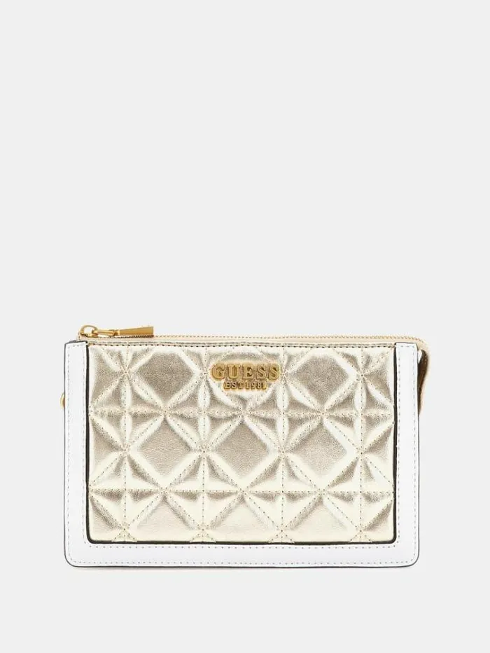 Women Abey Laminated Mini Crossbody Gold Guess Crossbody Bags