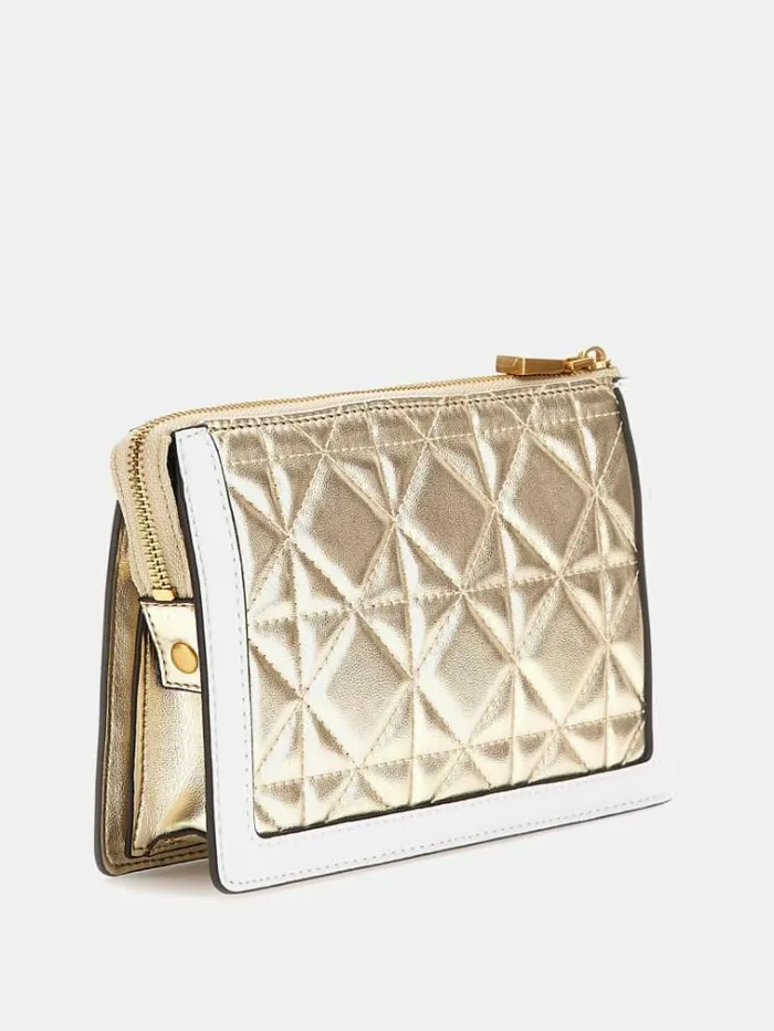 Women Abey Laminated Mini Crossbody Gold Guess Crossbody Bags