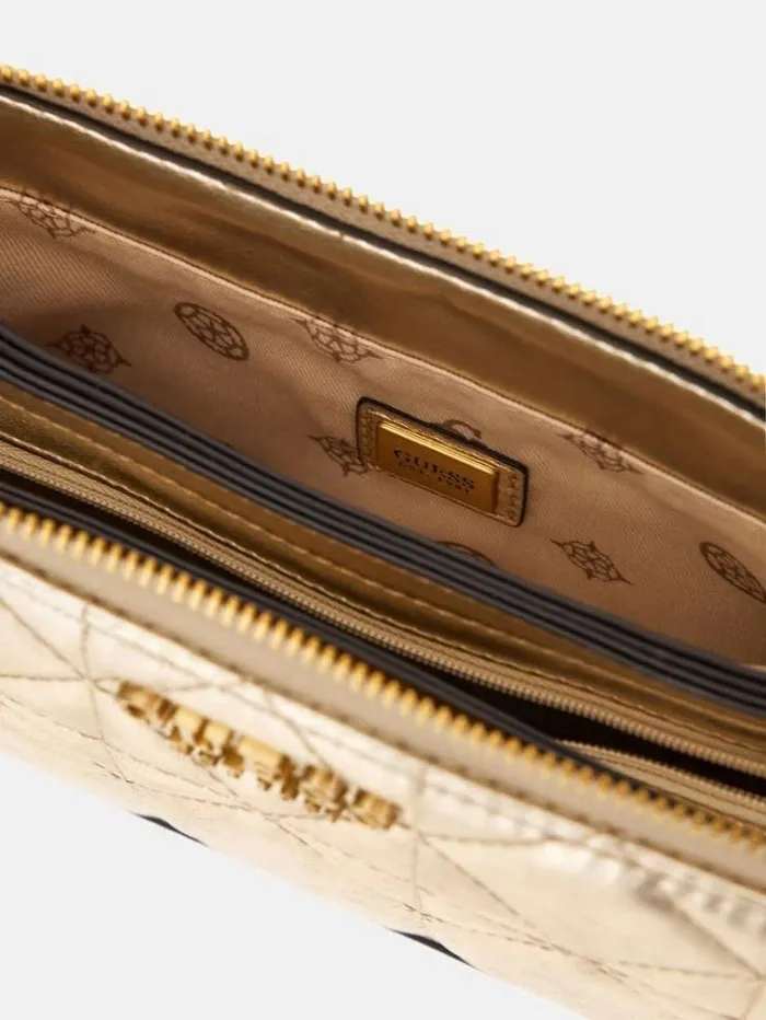 Women Abey Laminated Mini Crossbody Gold Guess Crossbody Bags