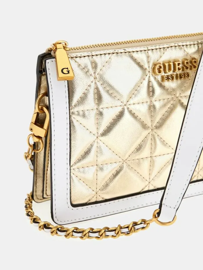 Women Abey Laminated Mini Crossbody Gold Guess Crossbody Bags