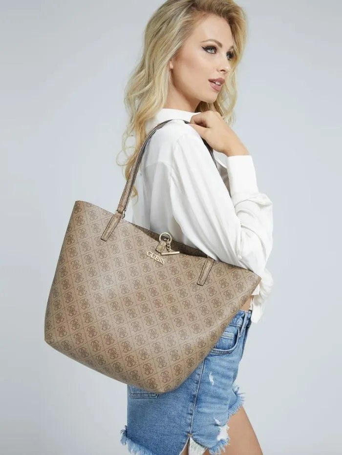 Women Alby 4g Logo Shopper Beige Guess Shoppers