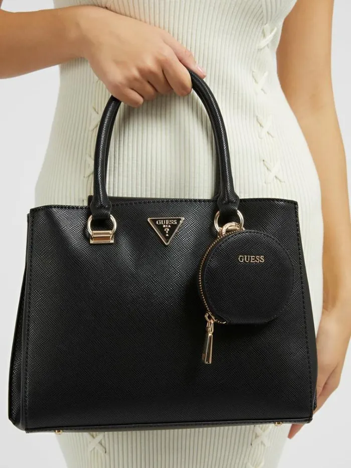 Women Alexie Saffiano Handbag Black Guess Handbags