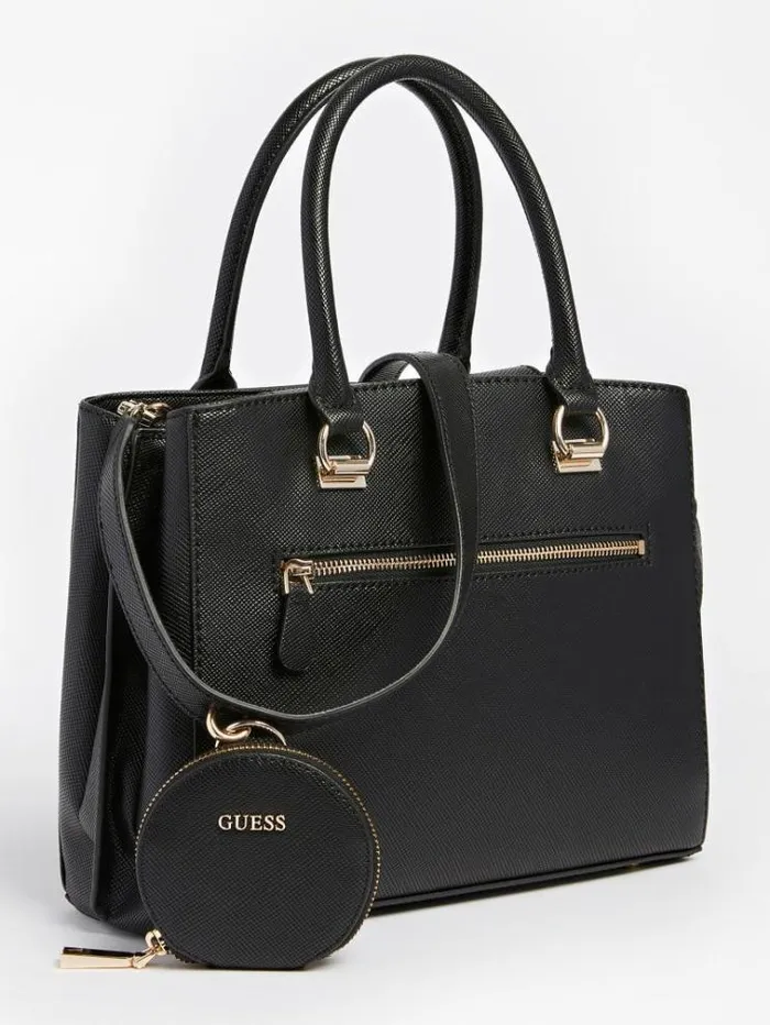 Women Alexie Saffiano Handbag Black Guess Handbags