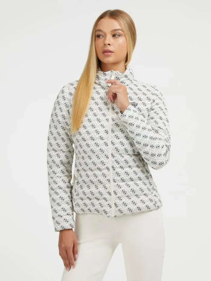 Women All Over 4g Logo Puffer White Multi Guess Activewear