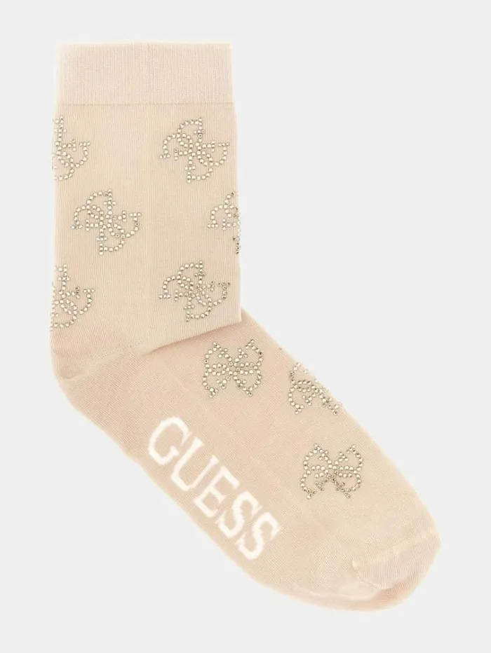 Women All Over 4g Rhinestones Logo Socks Powder Pink Guess Underwear