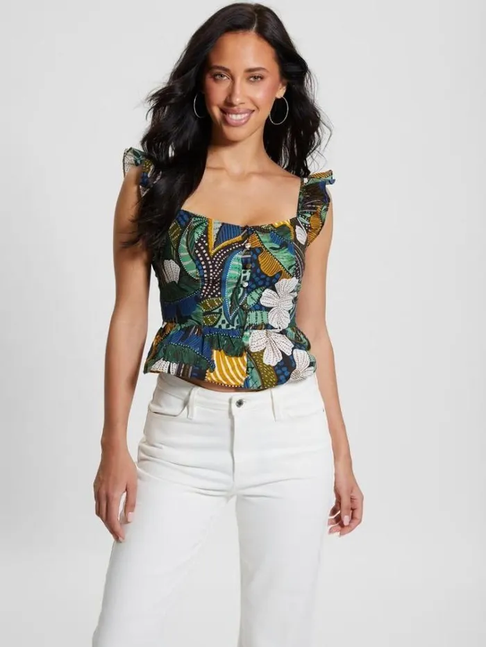 Women All Over Floral Print Top Multicolor Pattern Guess Tops And Shirts