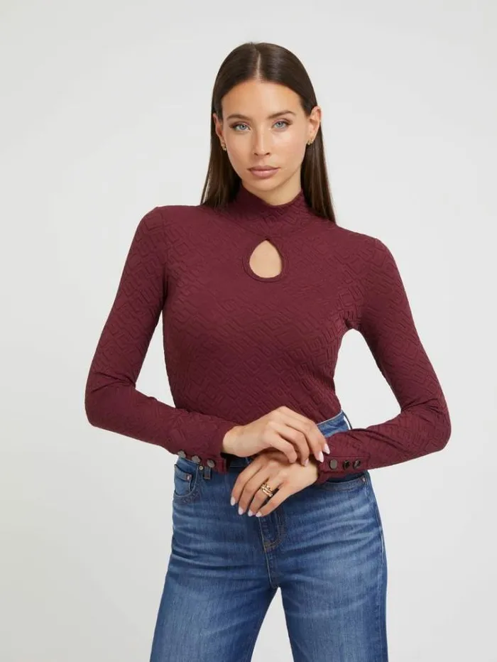 Women All Over Logo Top Burgundy Guess Tops And Shirts