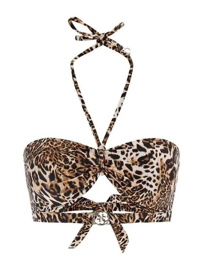 Women All Over Print Bandeau Bikini Bra Animalier Brown Guess Beachwear