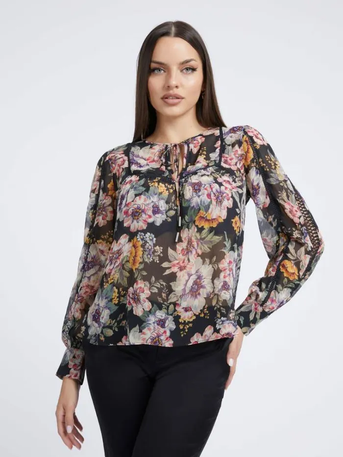 Women All Over Print Blouse Floral Black Guess Tops And Shirts