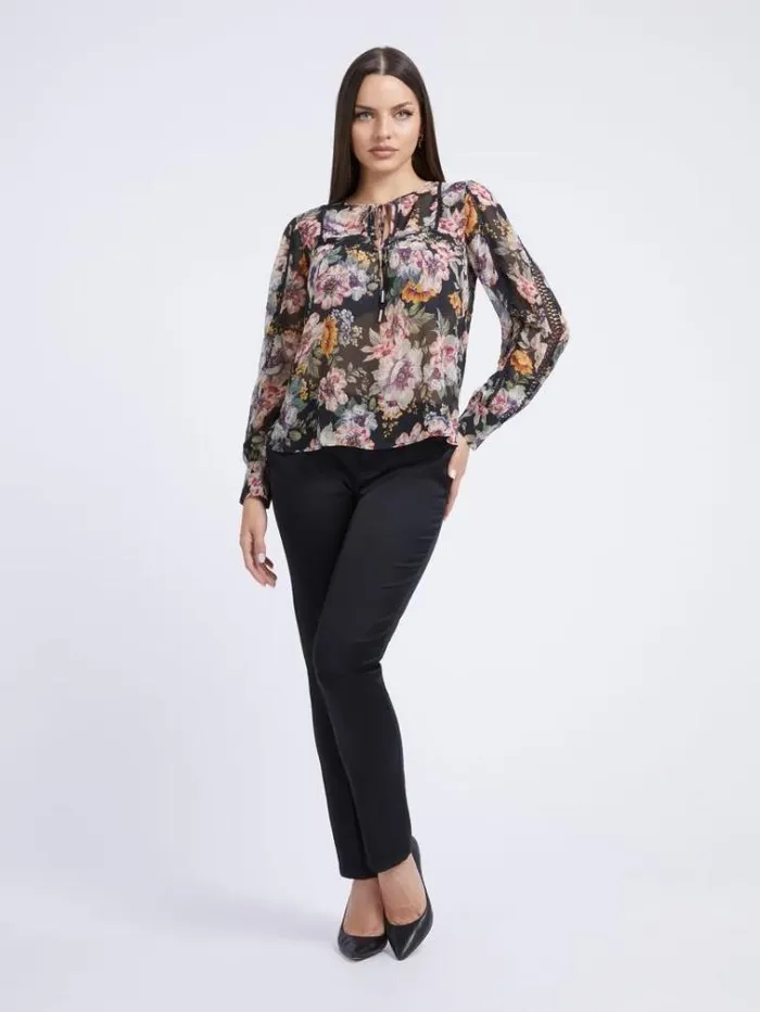 Women All Over Print Blouse Floral Black Guess Tops And Shirts