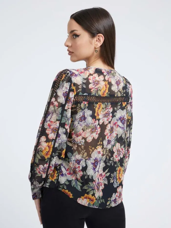 Women All Over Print Blouse Floral Black Guess Tops And Shirts