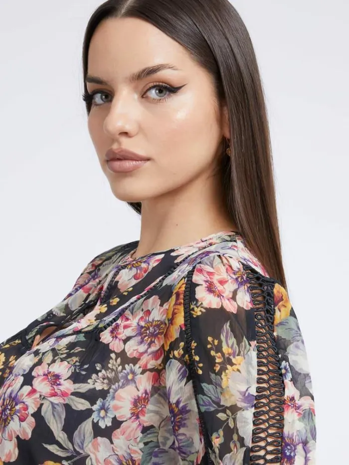 Women All Over Print Blouse Floral Black Guess Tops And Shirts