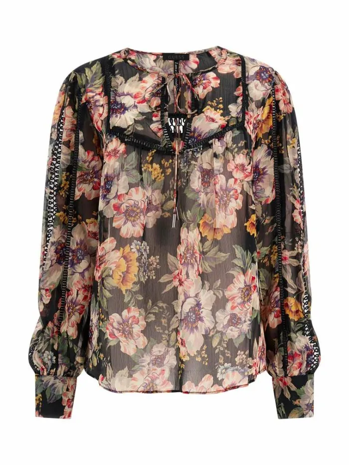 Women All Over Print Blouse Floral Black Guess Tops And Shirts