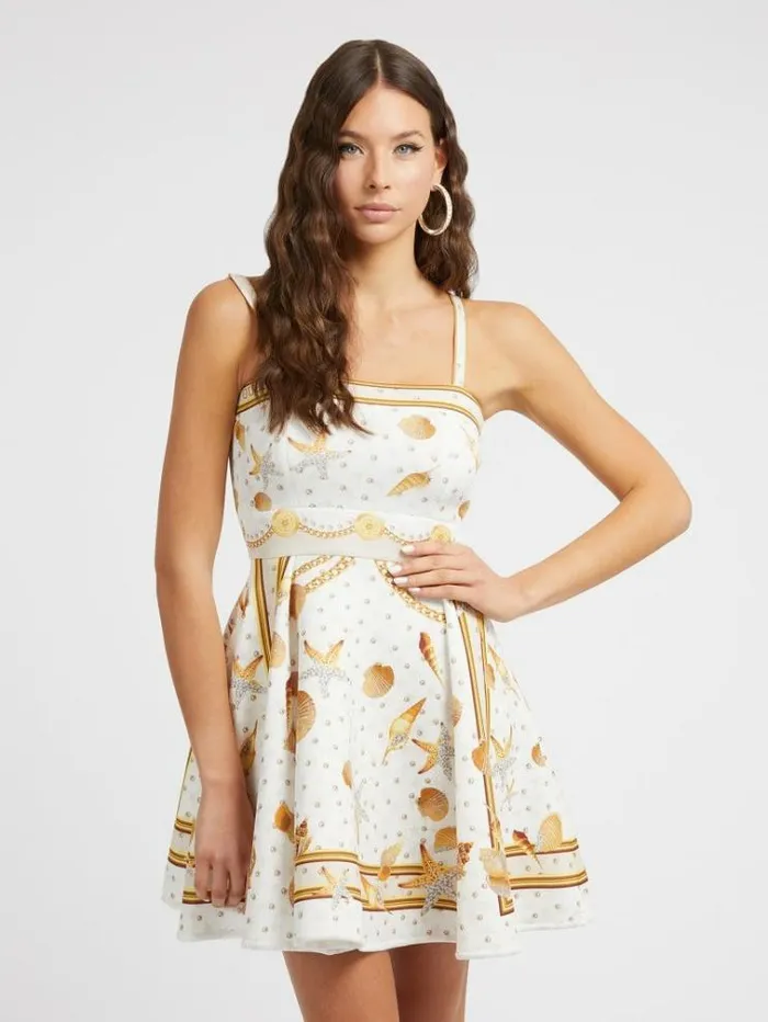 Women All Over Print Dress White Multi Guess Dresses And Jumpsuits