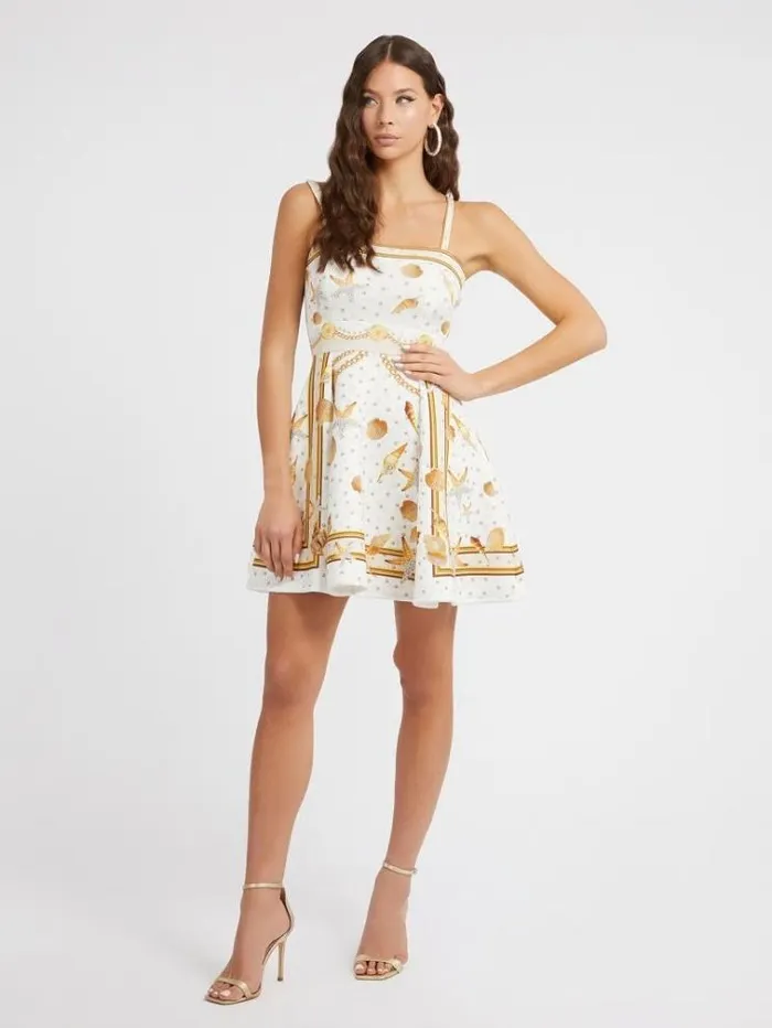 Women All Over Print Dress White Multi Guess Dresses And Jumpsuits