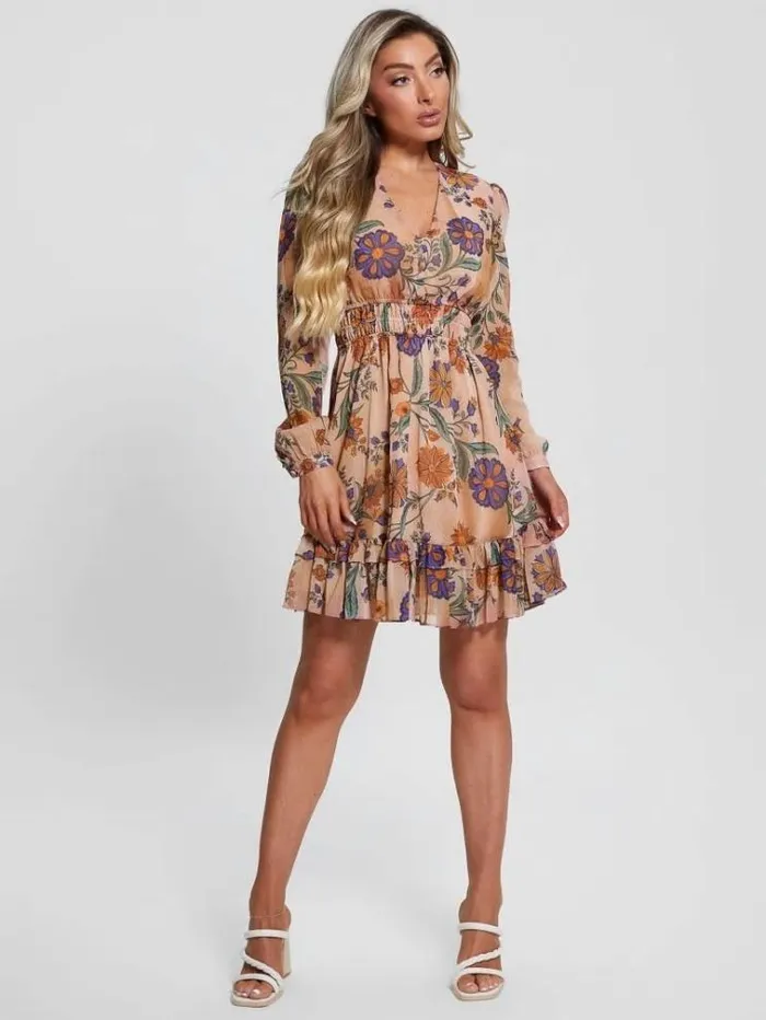 Women All Over Print Mini Dress Floral Pink Guess Dresses And Jumpsuits
