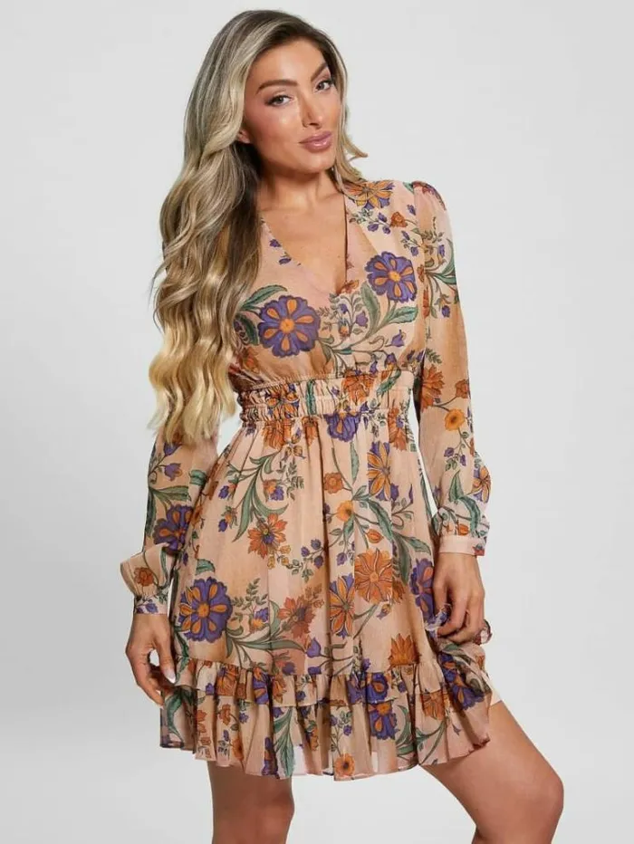 Women All Over Print Mini Dress Floral Pink Guess Dresses And Jumpsuits
