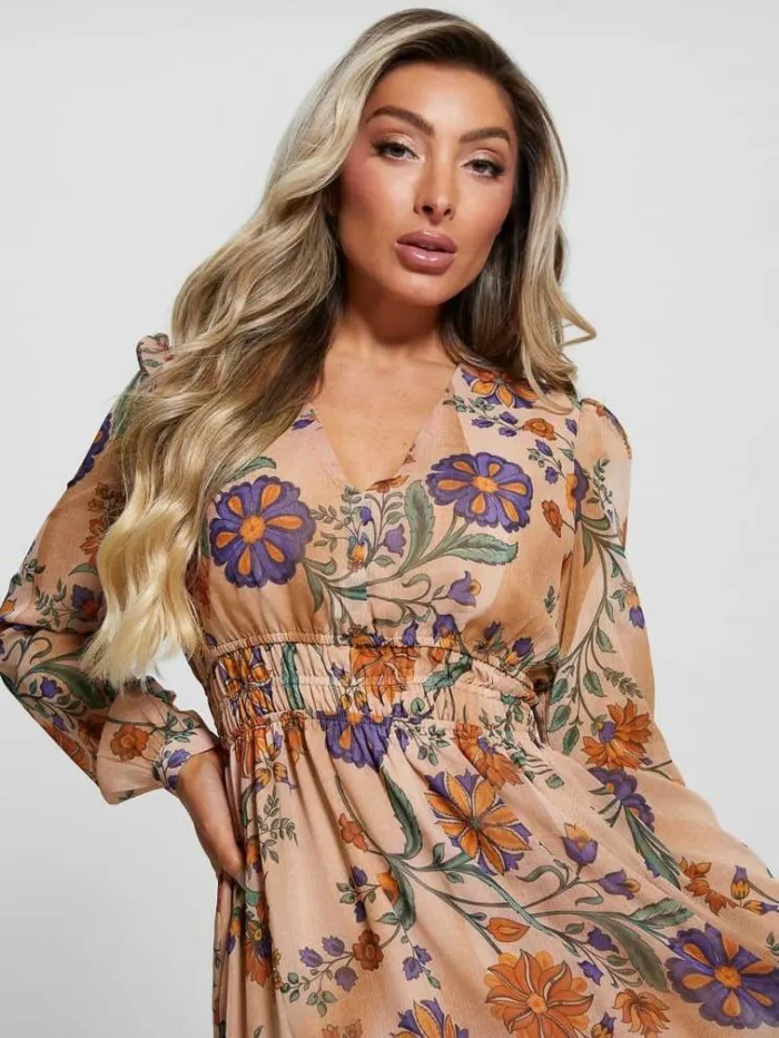 Women All Over Print Mini Dress Floral Pink Guess Dresses And Jumpsuits