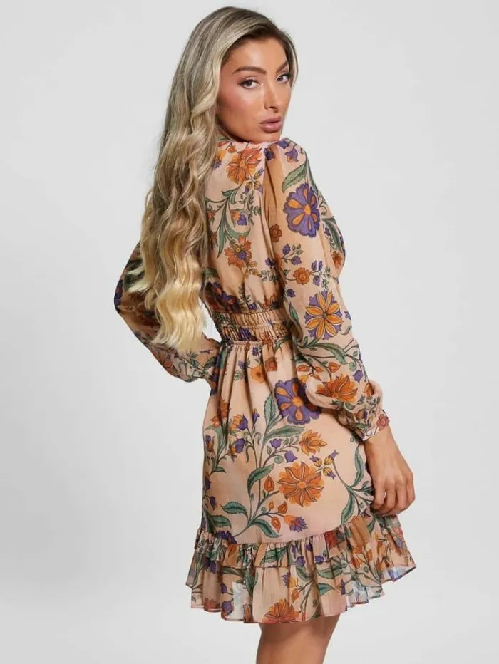 Women All Over Print Mini Dress Floral Pink Guess Dresses And Jumpsuits