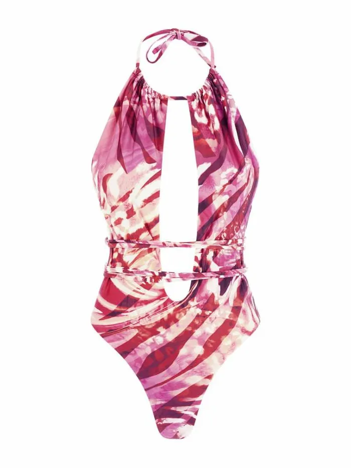 Women All Over Print One Piece Floral Pink Guess Beachwear