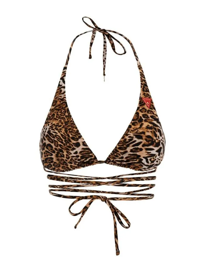 Women All Over Print Triangle Bikini Bra Animalier Brown Guess Beachwear