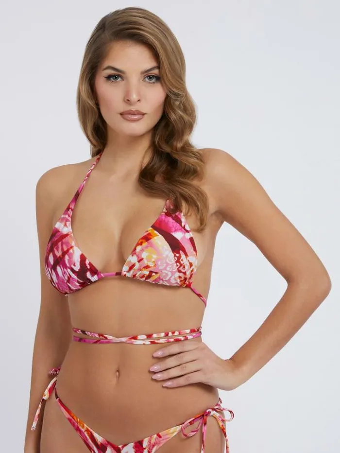 Women All Over Print Triangle Bikini Bra Floral Pink Guess Beachwear