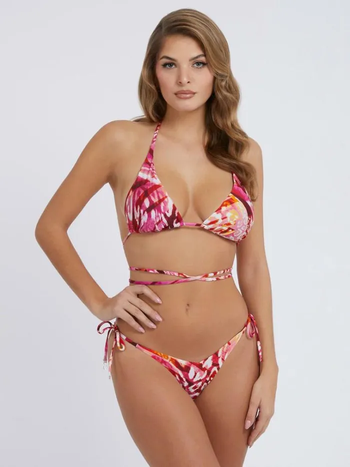 Women All Over Print Triangle Bikini Bra Floral Pink Guess Beachwear