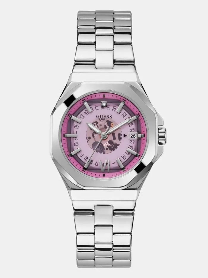 Women Analogue Watch With Date Function Silver Guess Watches
