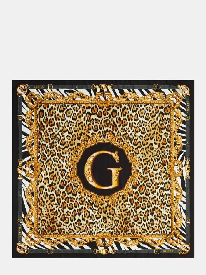 Women Animalier Logo Script Kefiah Black Multi Guess Scarves And Foulards