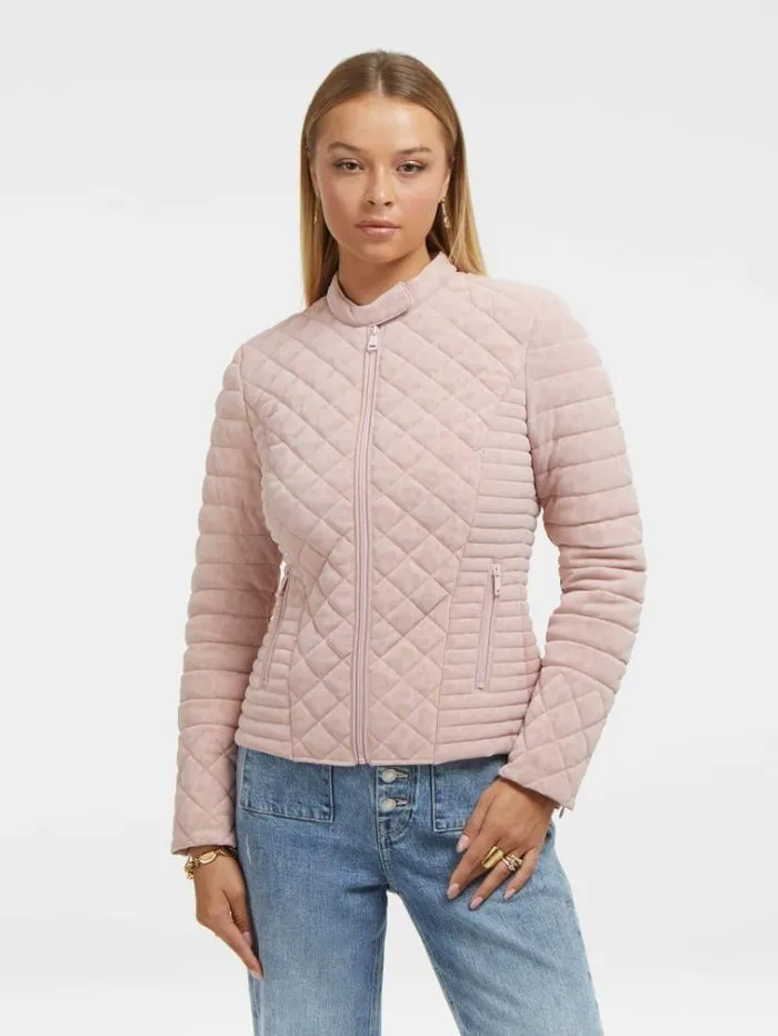 Women Animalier Print Puffer Pink Guess Coats And Jackets
