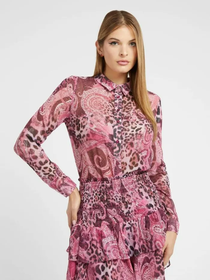 Women Animalier Print Shirt Multi Purple Guess Tops And Shirts