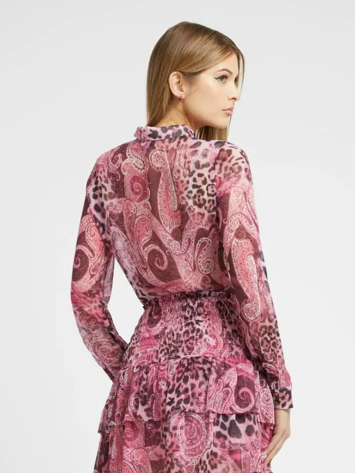Women Animalier Print Shirt Multi Purple Guess Tops And Shirts