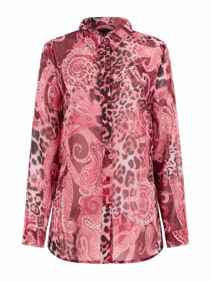 Women Animalier Print Shirt Multi Purple Guess Tops And Shirts