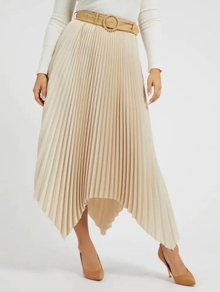 Women Asymmetrical Pleated Skirt Cream Guess Skirts And Shorts