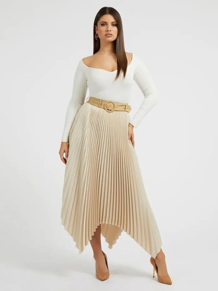 Women Asymmetrical Pleated Skirt Cream Guess Skirts And Shorts