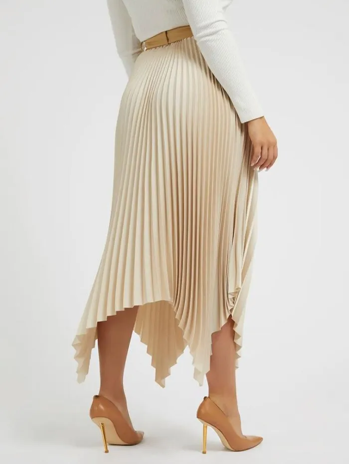 Women Asymmetrical Pleated Skirt Cream Guess Skirts And Shorts