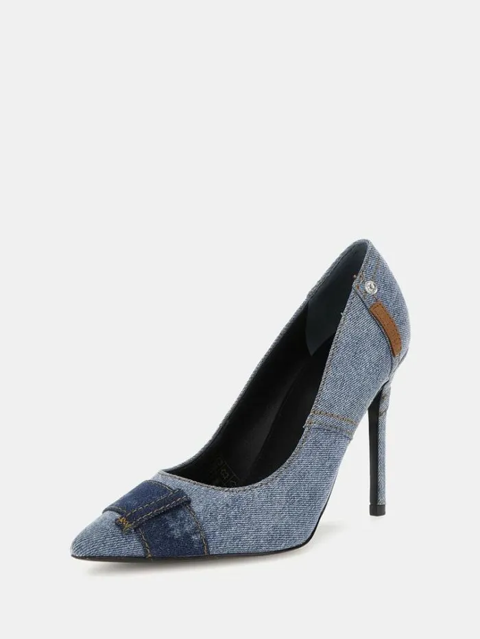 Women Avel Denim Court Shoes Blue Guess Heels