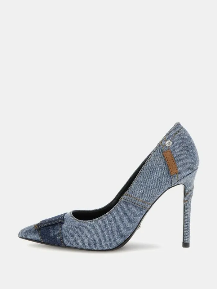Women Avel Denim Court Shoes Blue Guess Heels