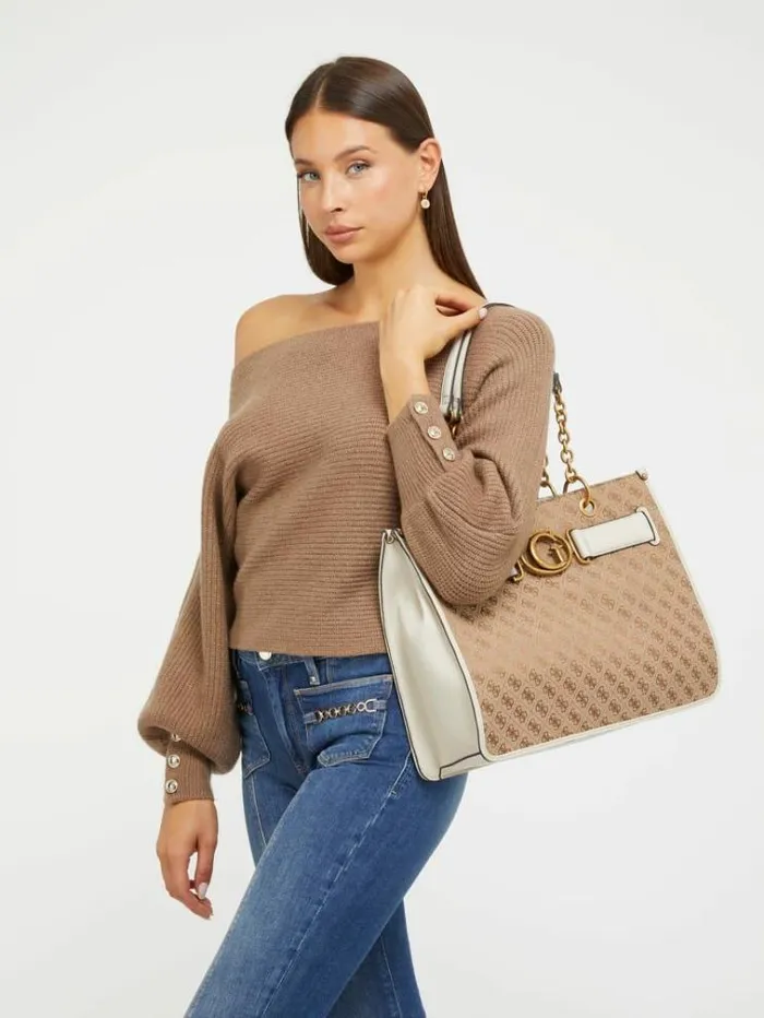 Women Aviana 4g Logo Shopper White Multi Guess Shoppers