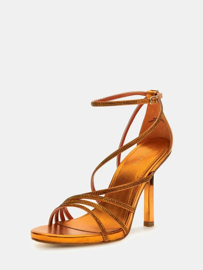 Women Axen Satin Sandals Orange Guess Heels