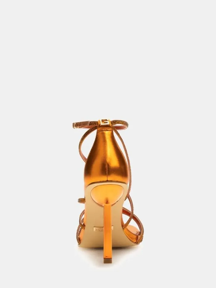 Women Axen Satin Sandals Orange Guess Heels